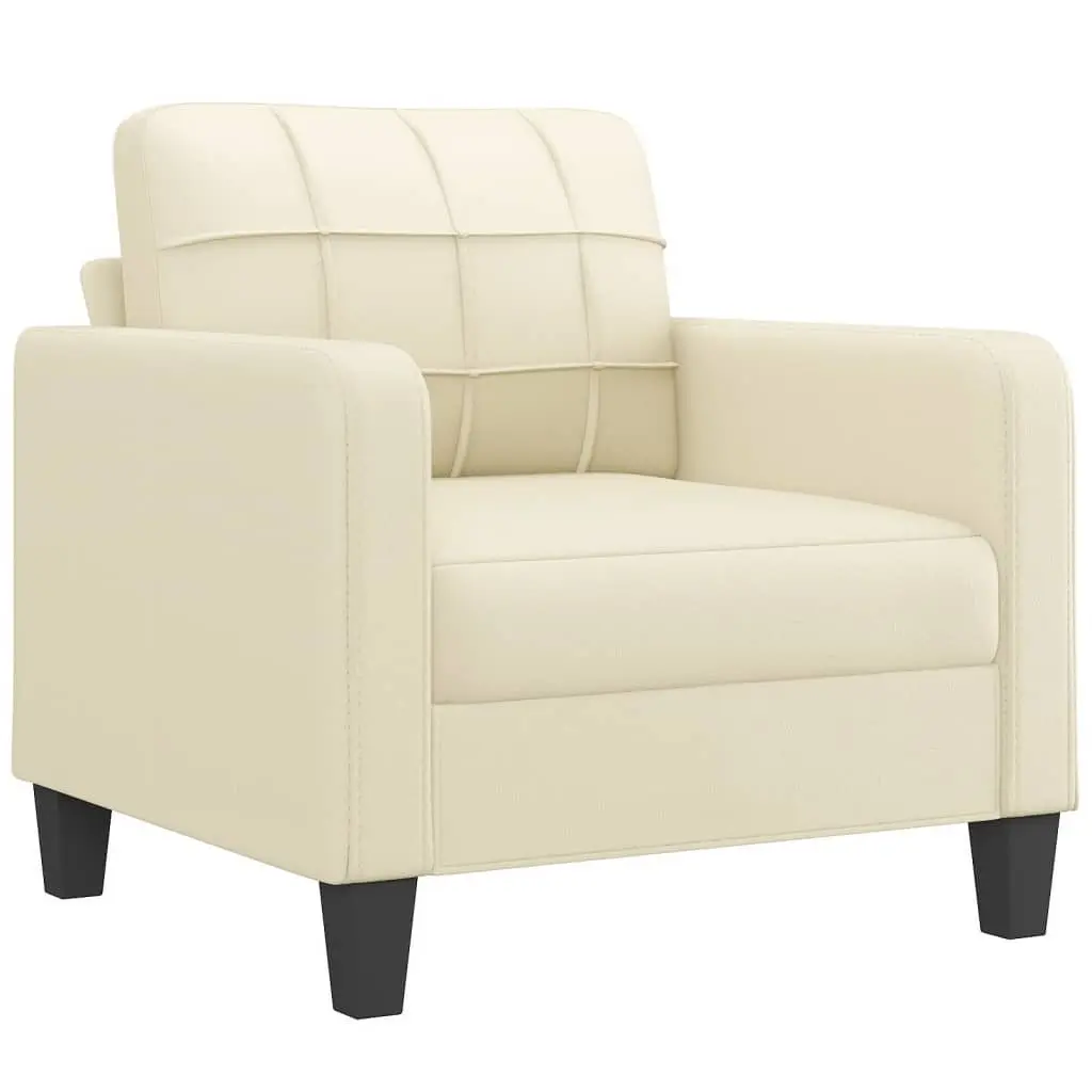 4 Piece Living Room Sofa Set Cream Faux Leather with Cushions and Footstool