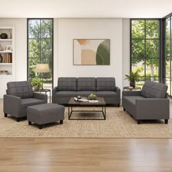Grey Faux Leather 4 Piece Sofa Set with Footstool