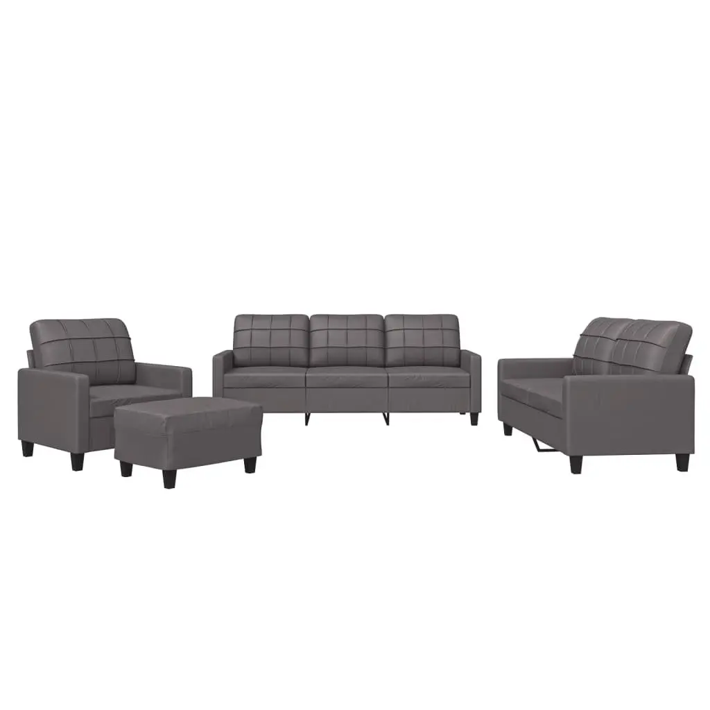 4 Piece Sofa Set Grey Faux Leather Lounge Furniture