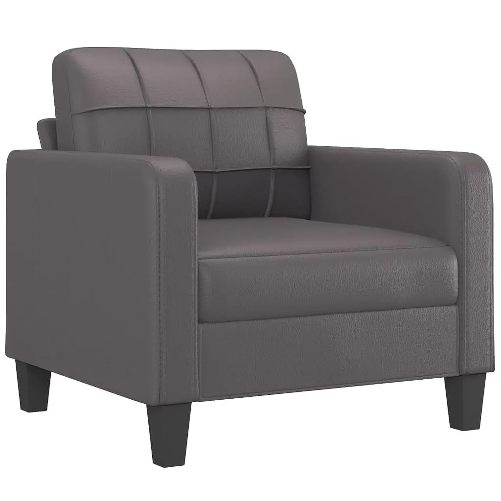 4 Piece Sofa Set Grey Faux Leather Lounge Furniture