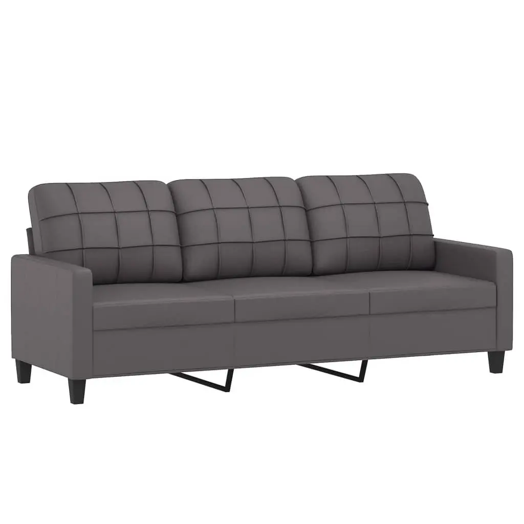 4 Piece Sofa Set Grey Faux Leather Lounge Furniture