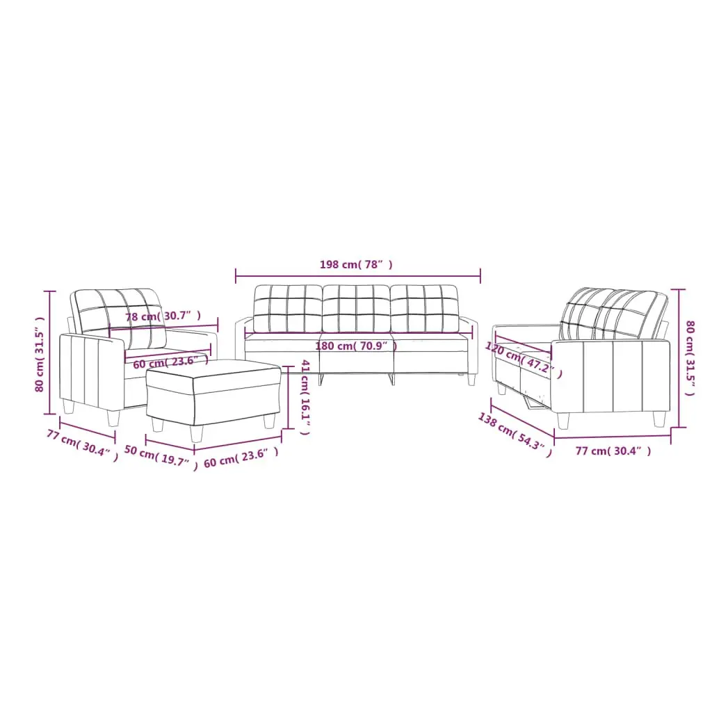 4 Piece Sofa Set Grey Faux Leather Lounge Furniture