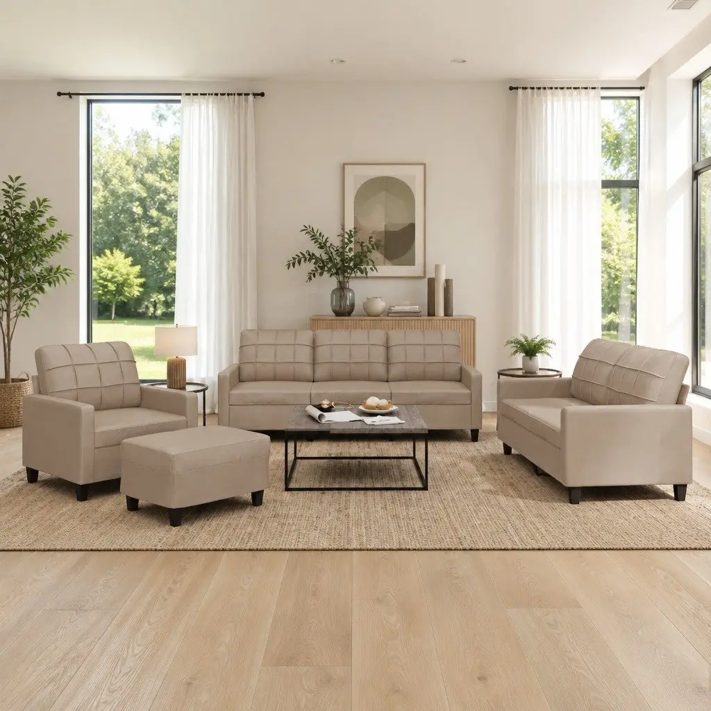 4 Piece Sofa Set Brown Faux Leather Plywood and Metal