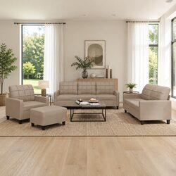 Warm Brown Faux Leather 4 Piece Sofa Set with Footstool