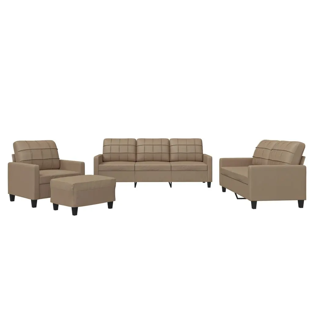 4 Piece Sofa Set Brown Faux Leather Plywood and Metal