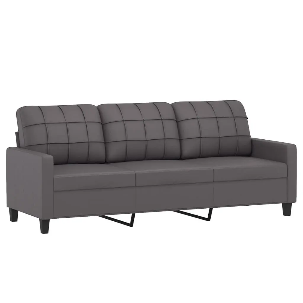 3 Piece Sofa Set Grey Faux Leather Couch