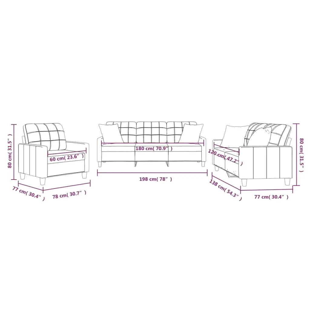 3 Piece Sofa Set Grey Faux Leather Couch
