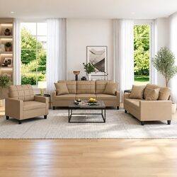 Elegant 3-Piece Brown Faux Leather Sofa Set