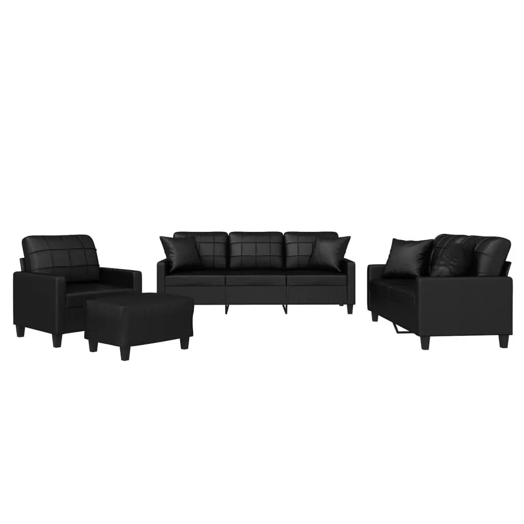 4 Piece Sofa Set Black Faux Leather Compact Living Room Furniture