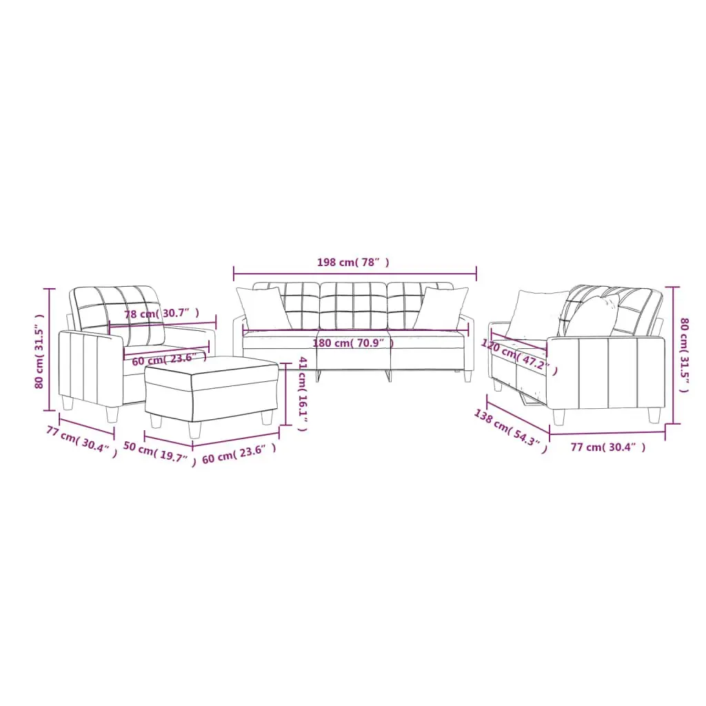 4 Piece Sofa Set Black Faux Leather Compact Living Room Furniture