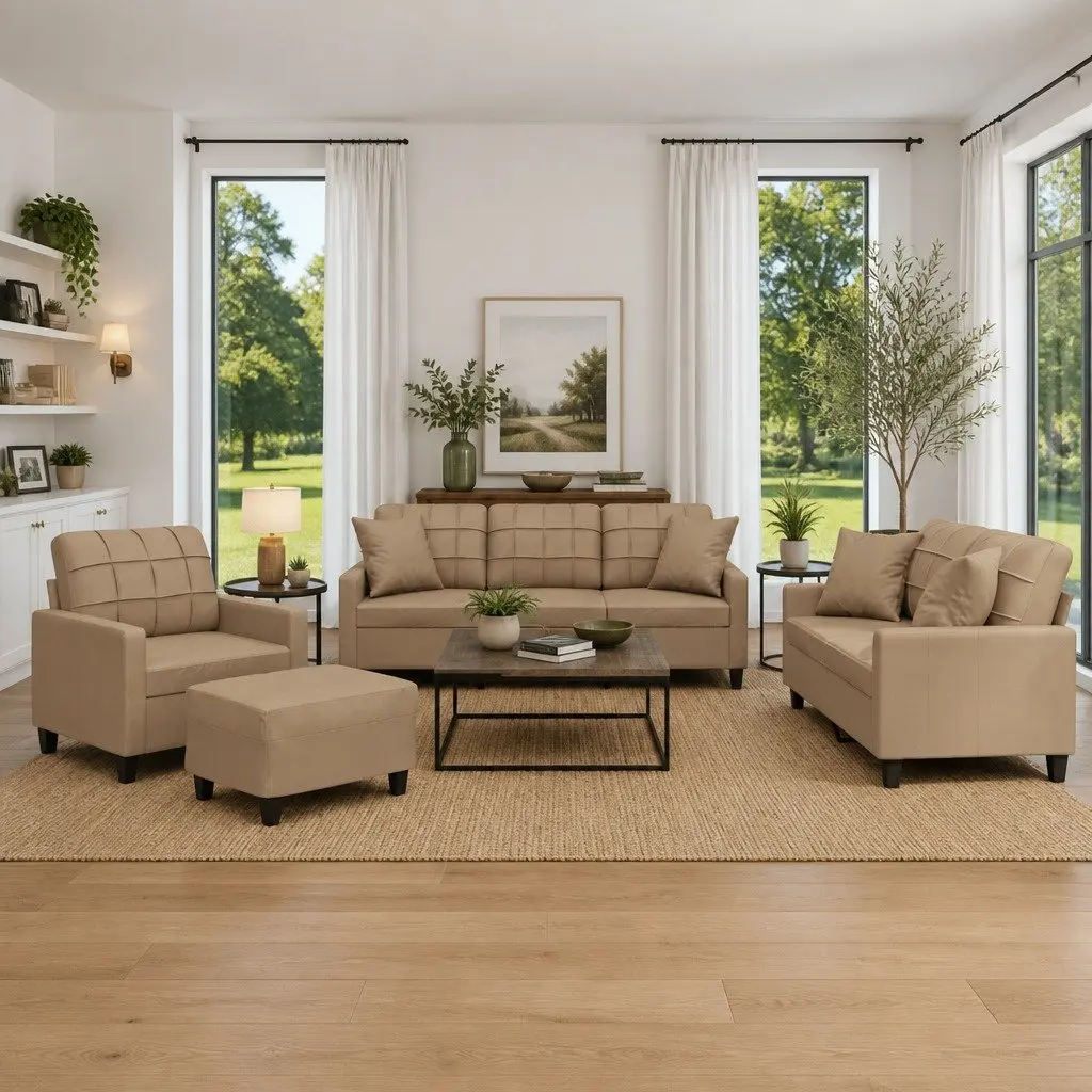 4 Piece Sofa Set Brown Faux Leather Lounge Suite