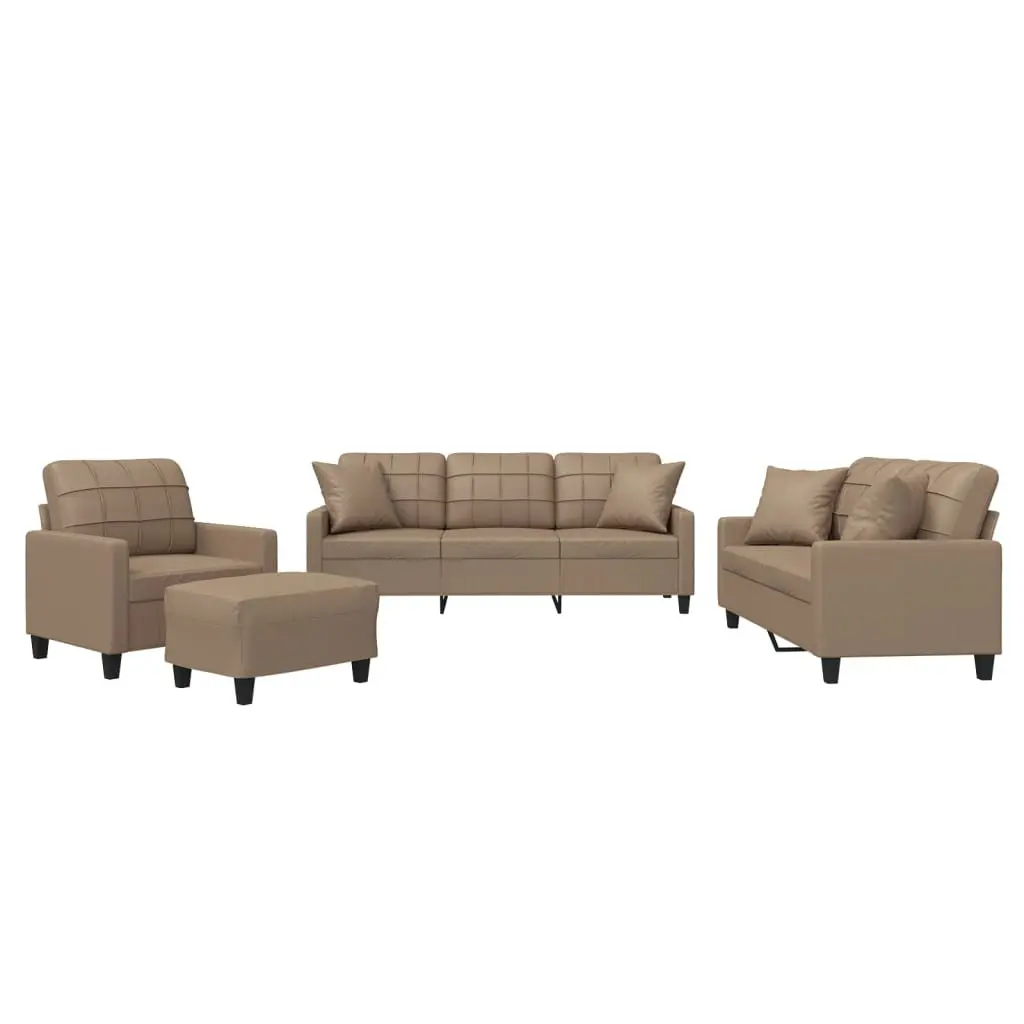 4 Piece Sofa Set Brown Faux Leather Lounge Suite