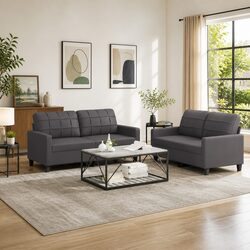 Grey Faux Leather 2-Piece Sofa Set for Living Rooms
