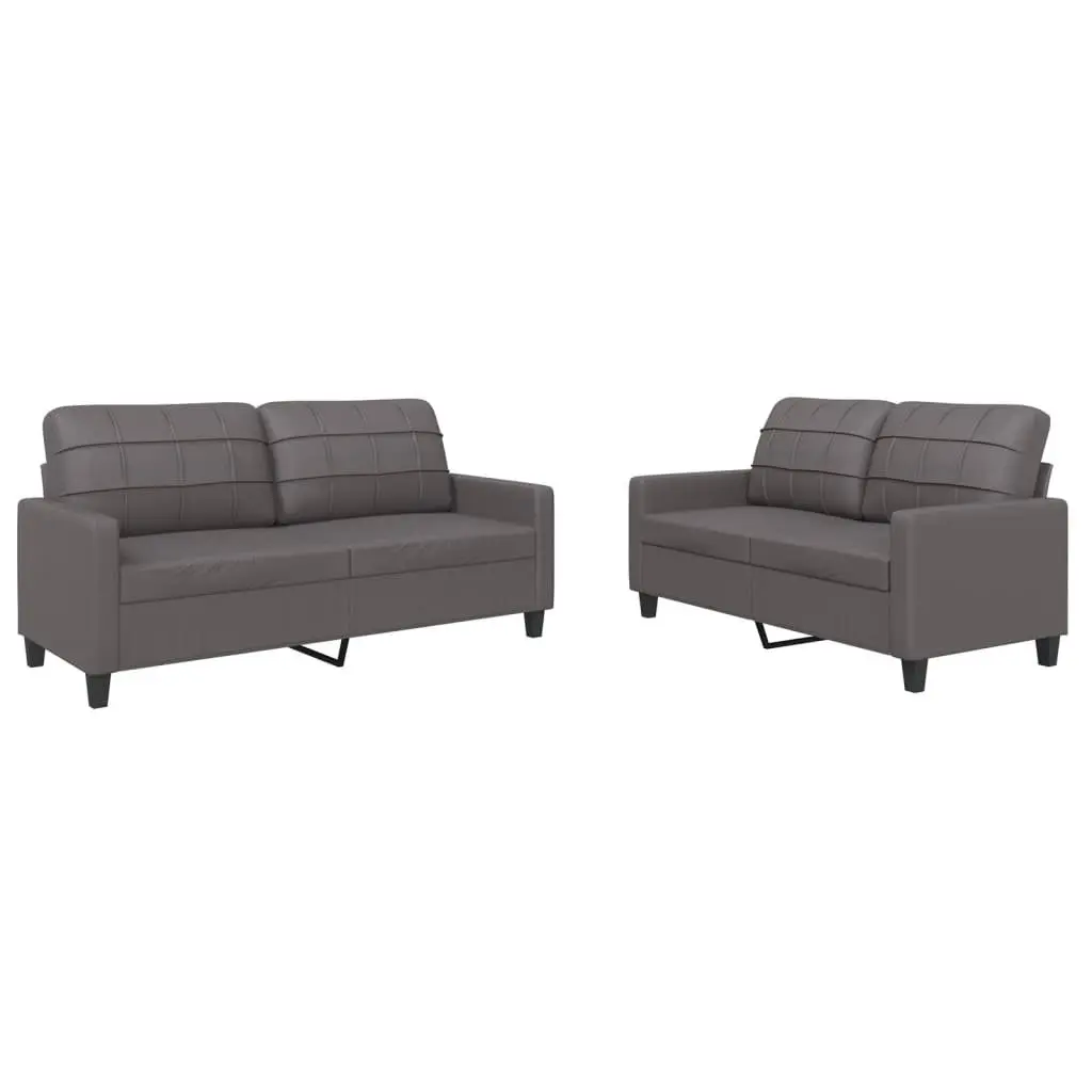 Grey Faux Leather 2 Piece Sectional Sofa Set Contemporary Living Room Furniture