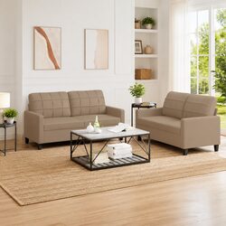 2-Piece Brown Faux Leather Sofa Set for Living Room
