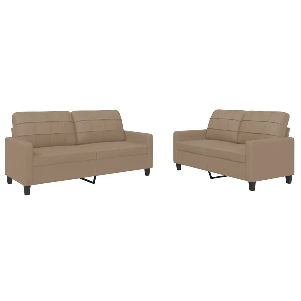 2 Piece Sofa Set Modern Brown Faux Leather Lounge Suite Furniture