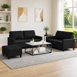 Comfortable 3 Piece Sofa Set with Footstool in Black