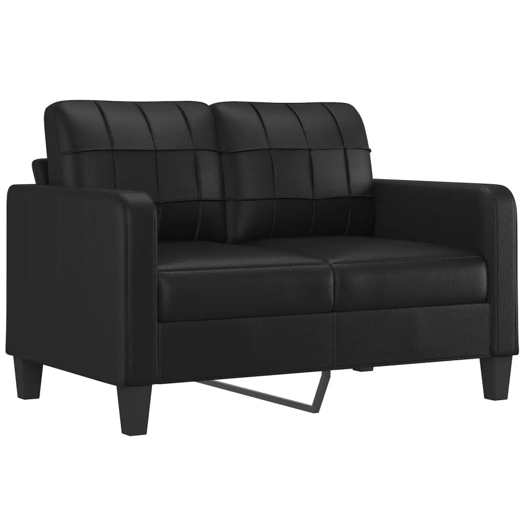 3 Piece Sofa Set Black Faux Leather with Footstool
