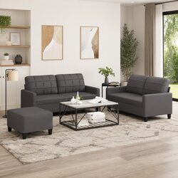 Grey 3 Piece Sofa Set with Footstool and Cushions