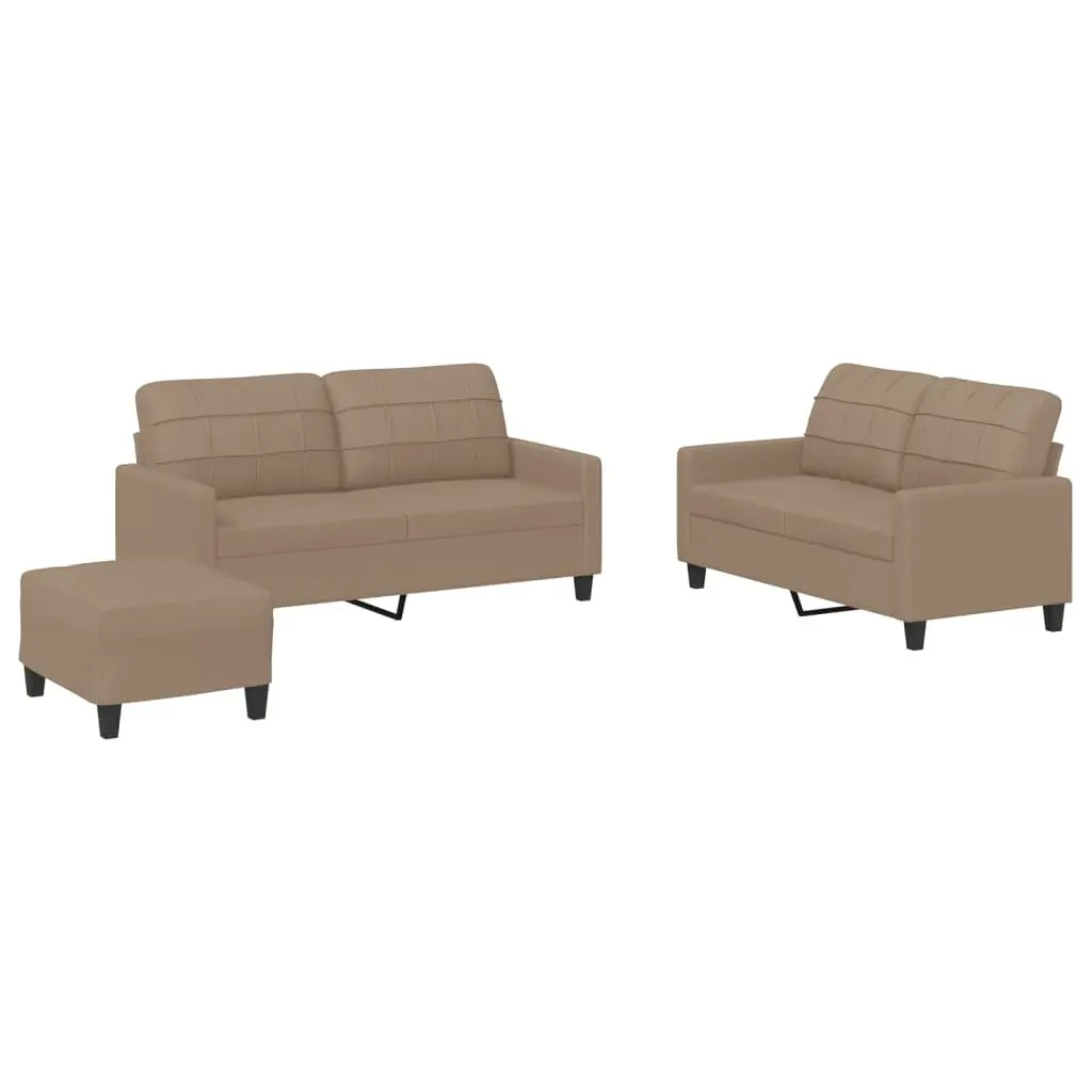 3 Piece Sofa Set Brown Faux Leather Compact Lounge Couch
