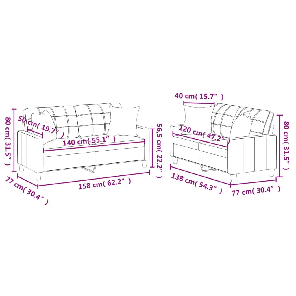 Sofa Set Black Faux Leather 2 Piece Lounge Couch