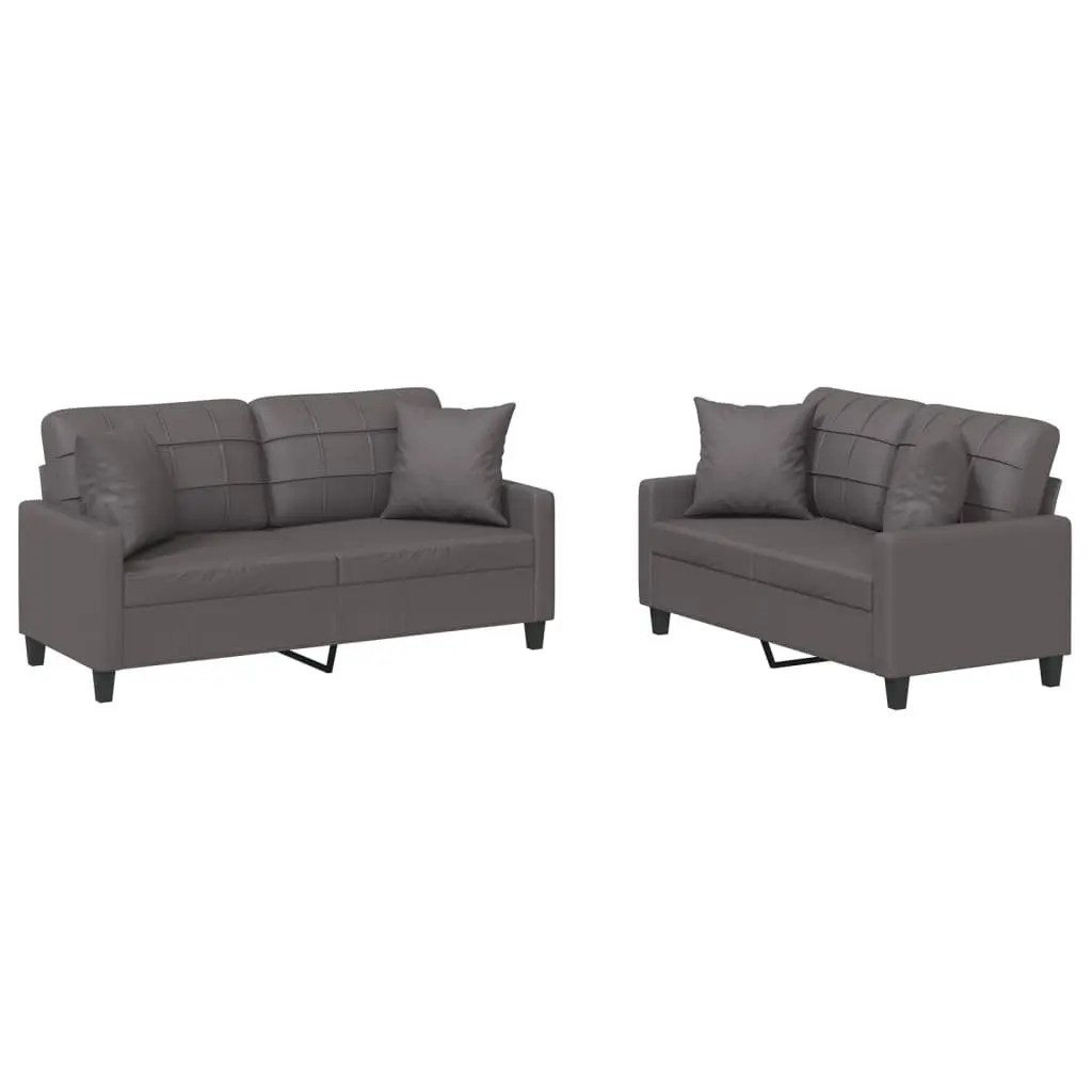 Sofa Set Grey Faux Leather 2 Piece Couch Lounge Suite