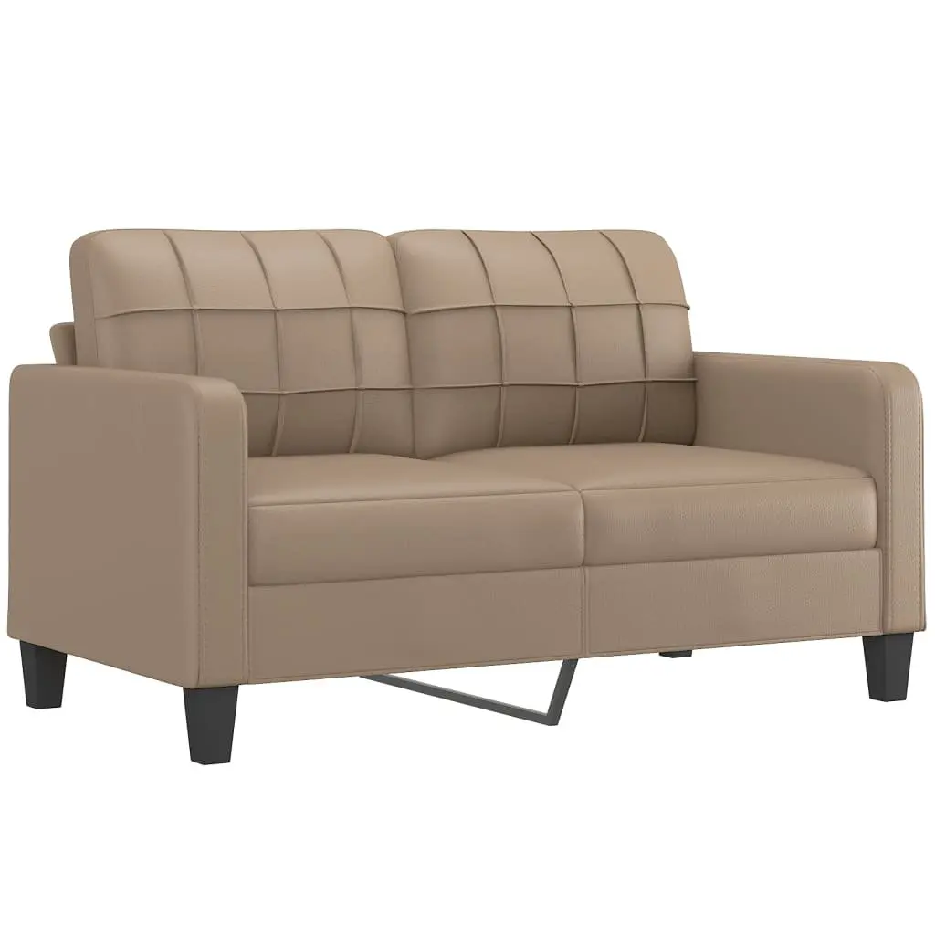 Brown Faux Leather 2 Piece Lounge Sofa Set with Throw Pillows