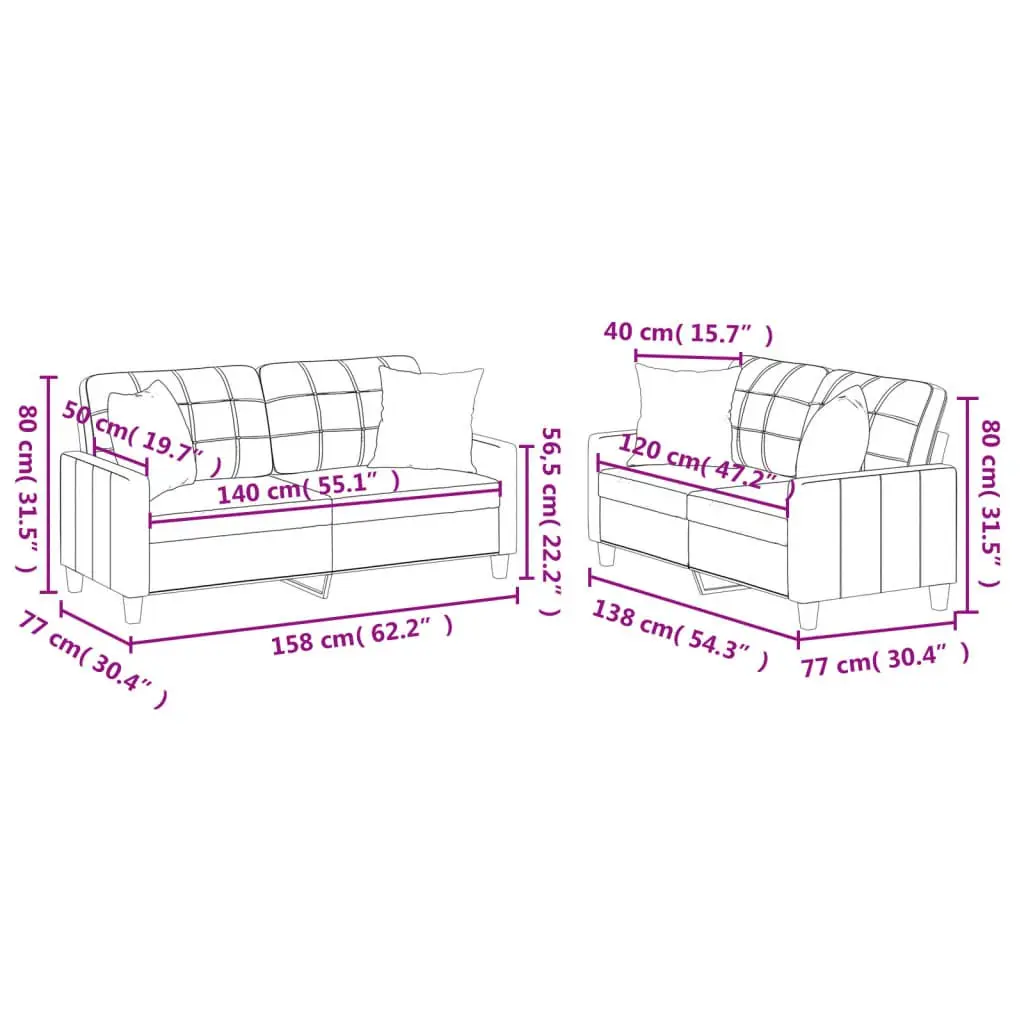 Brown Faux Leather 2 Piece Lounge Sofa Set with Throw Pillows