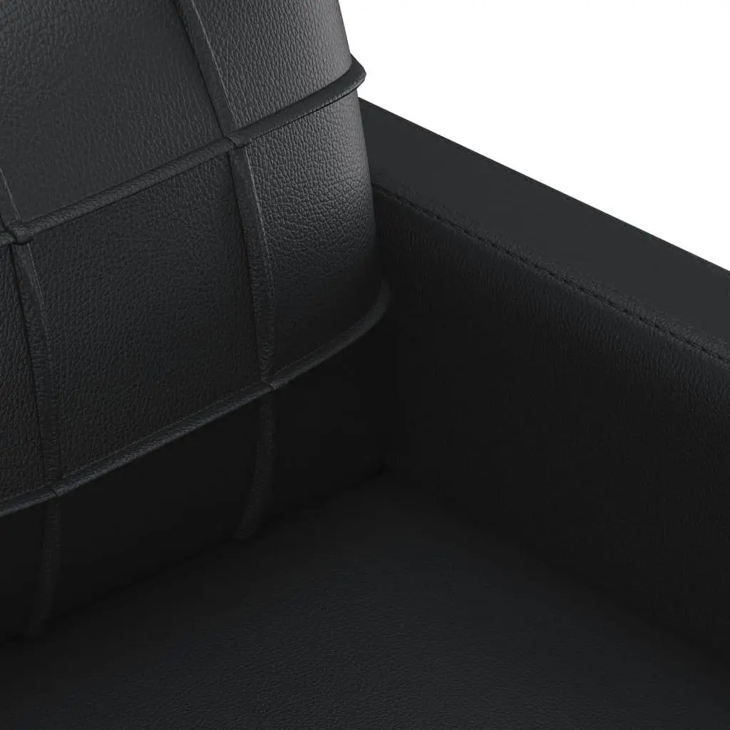 3 Piece Sofa Set Black Faux Leather Couch with Throw Pillows Footstool