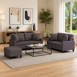 Inviting 3 Piece Sofa Set with Pillows and Footstool
