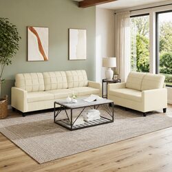 Cozy 2 Piece Sofa Set with Cream Cushions