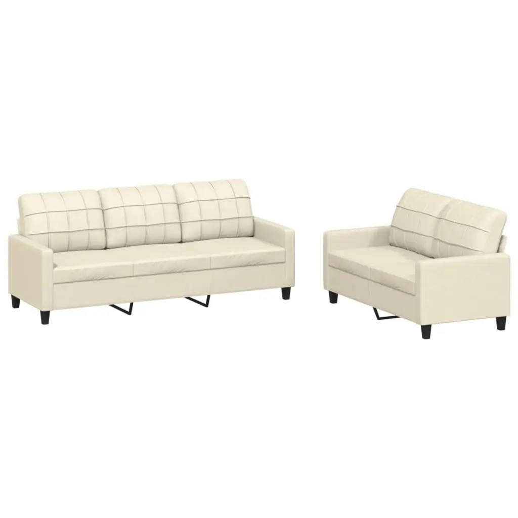 2 Piece Sofa Set Modern Cream Faux Leather