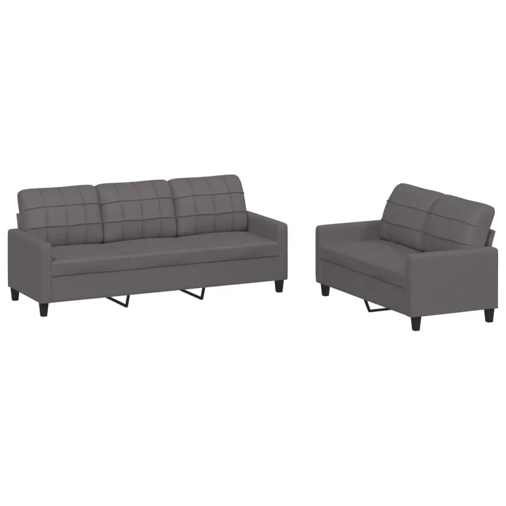 2 Piece Sofa Set Grey Faux Leather Modern Couch Living Room Furniture
