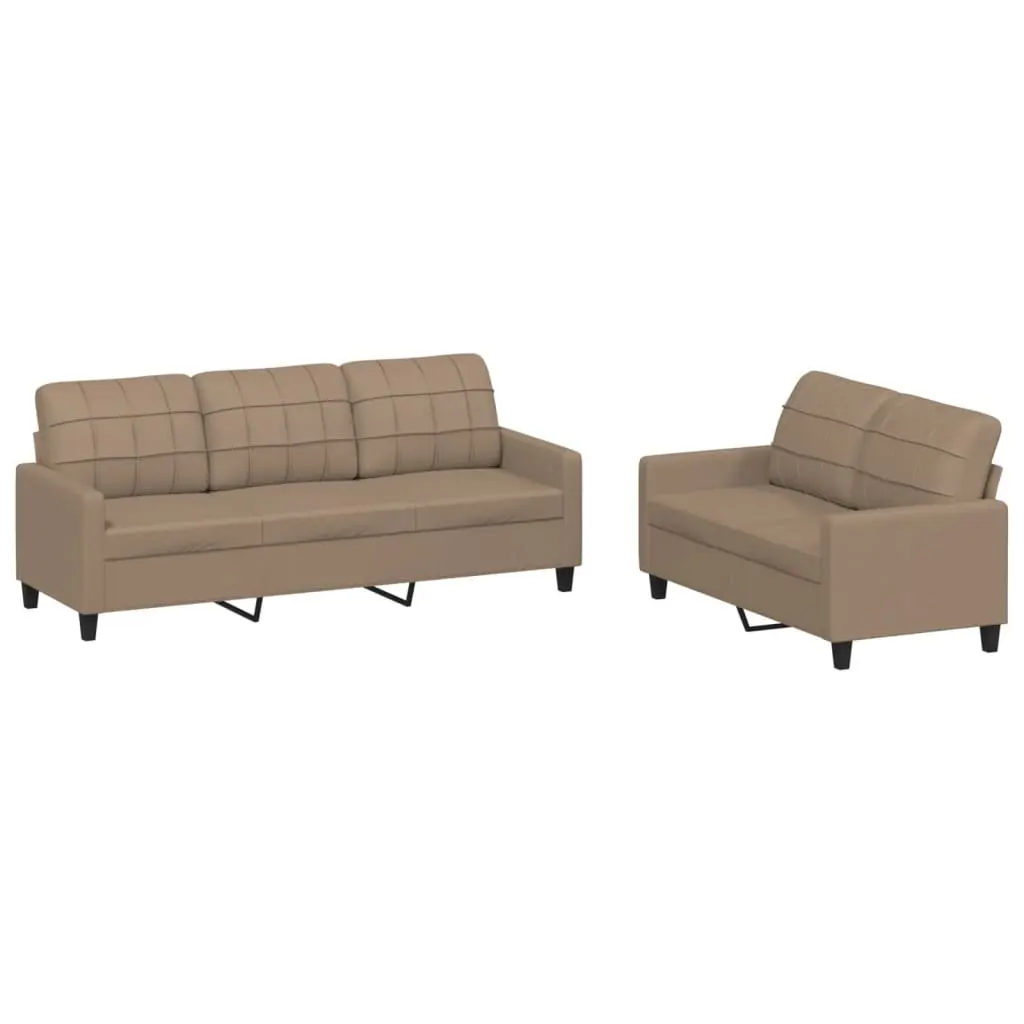 2 Piece Cushioned Lounge Suite Brown Faux Leather Sofa Set Modern Living Room Furniture
