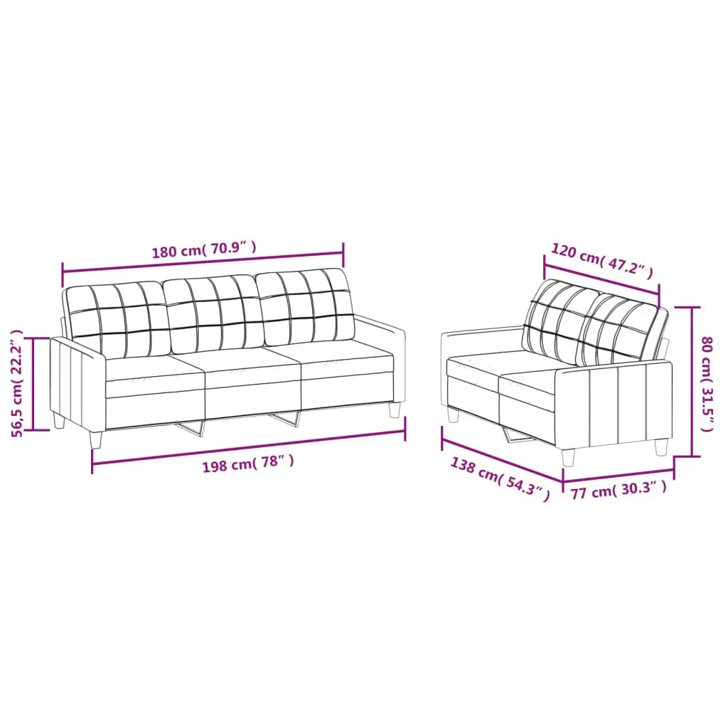 2 Piece Cushioned Lounge Suite Brown Faux Leather Sofa Set Modern Living Room Furniture