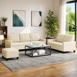 Cream 3 Piece Sofa Set with Footstool and Cushions