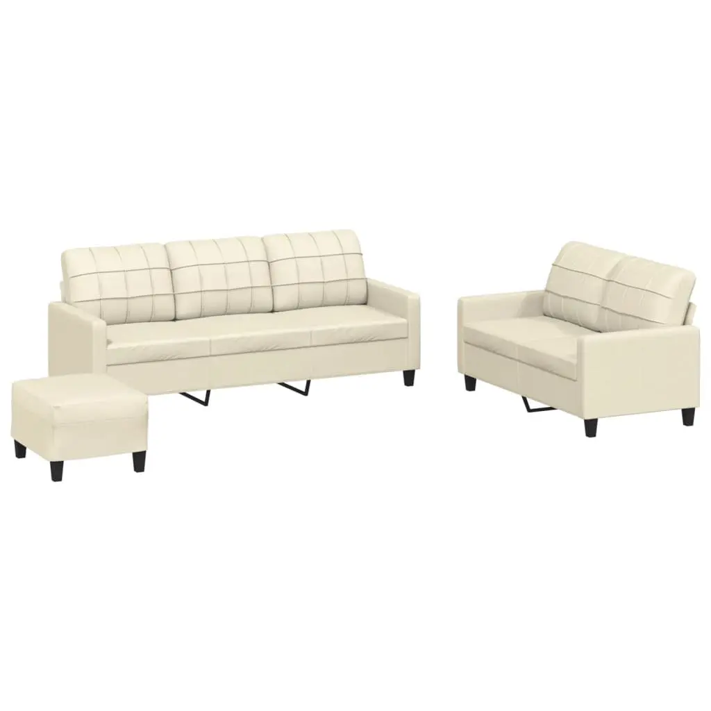3 Piece Sofa Set Cream Faux Leather Upholstery Compact Living Room Furniture