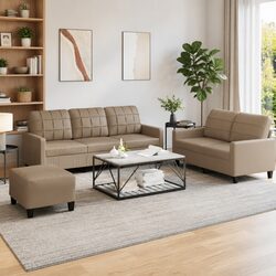 Warm Brown Faux Leather 3 Piece Sofa Set with Footstool