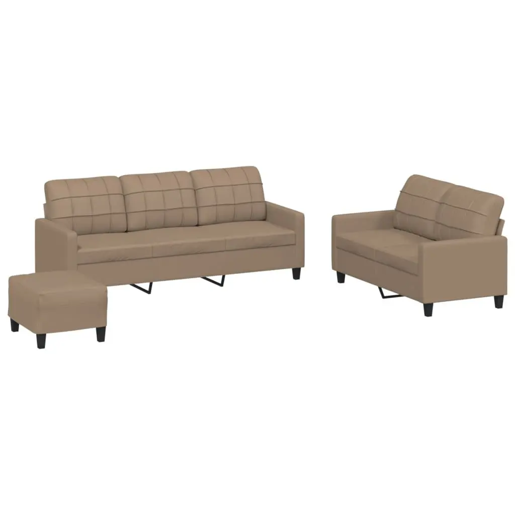 3 Piece Sofa Set Brown Faux Leather Living Room