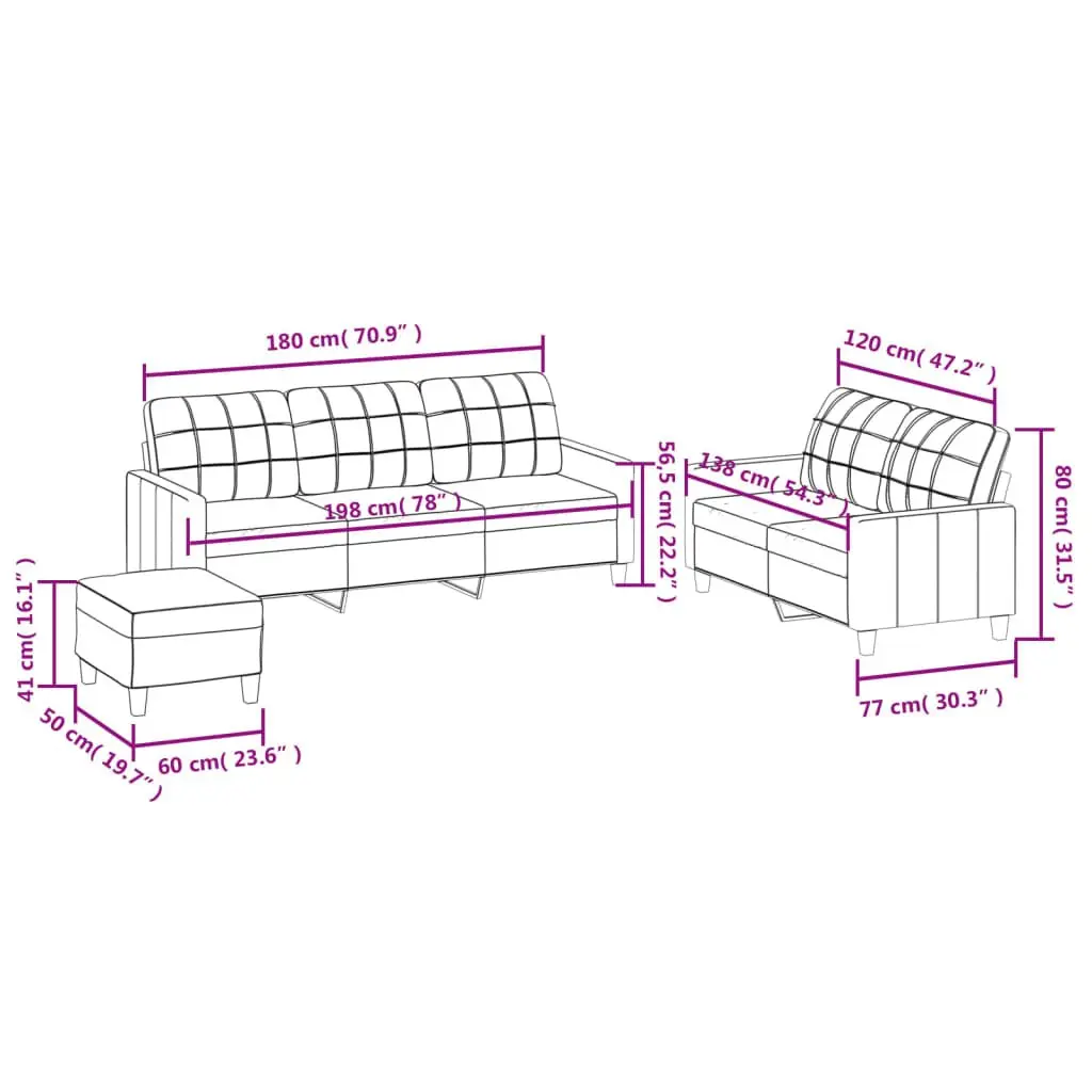 3 Piece Sofa Set Brown Faux Leather Living Room