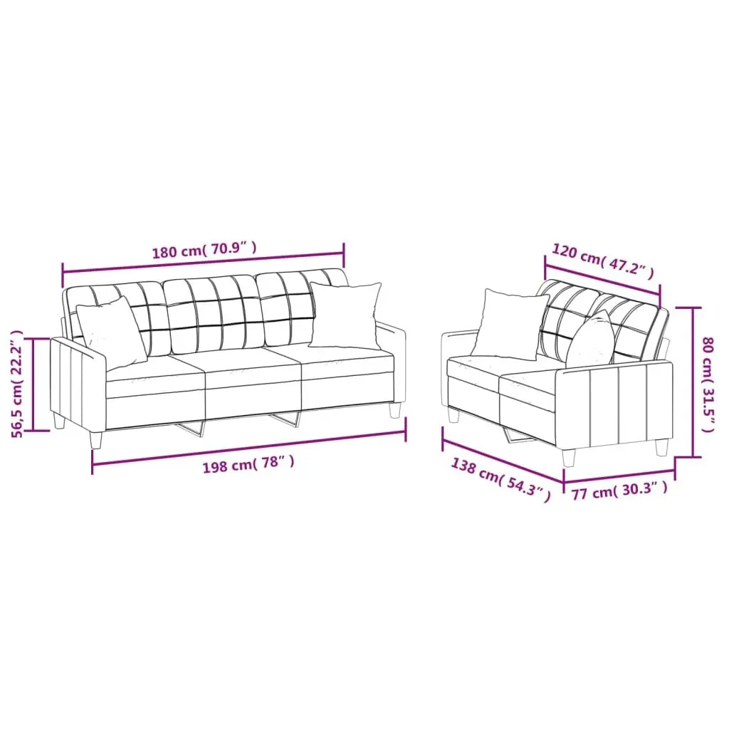 2 Piece Sofa Set Black Faux Leather Couch