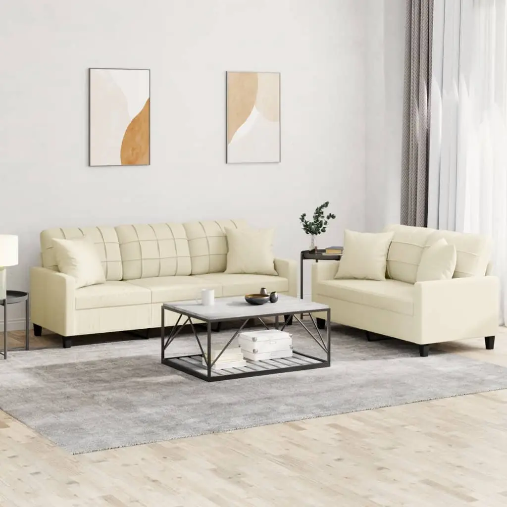 Sofa Set Cream Faux Leather 2 Piece Lounge Suite