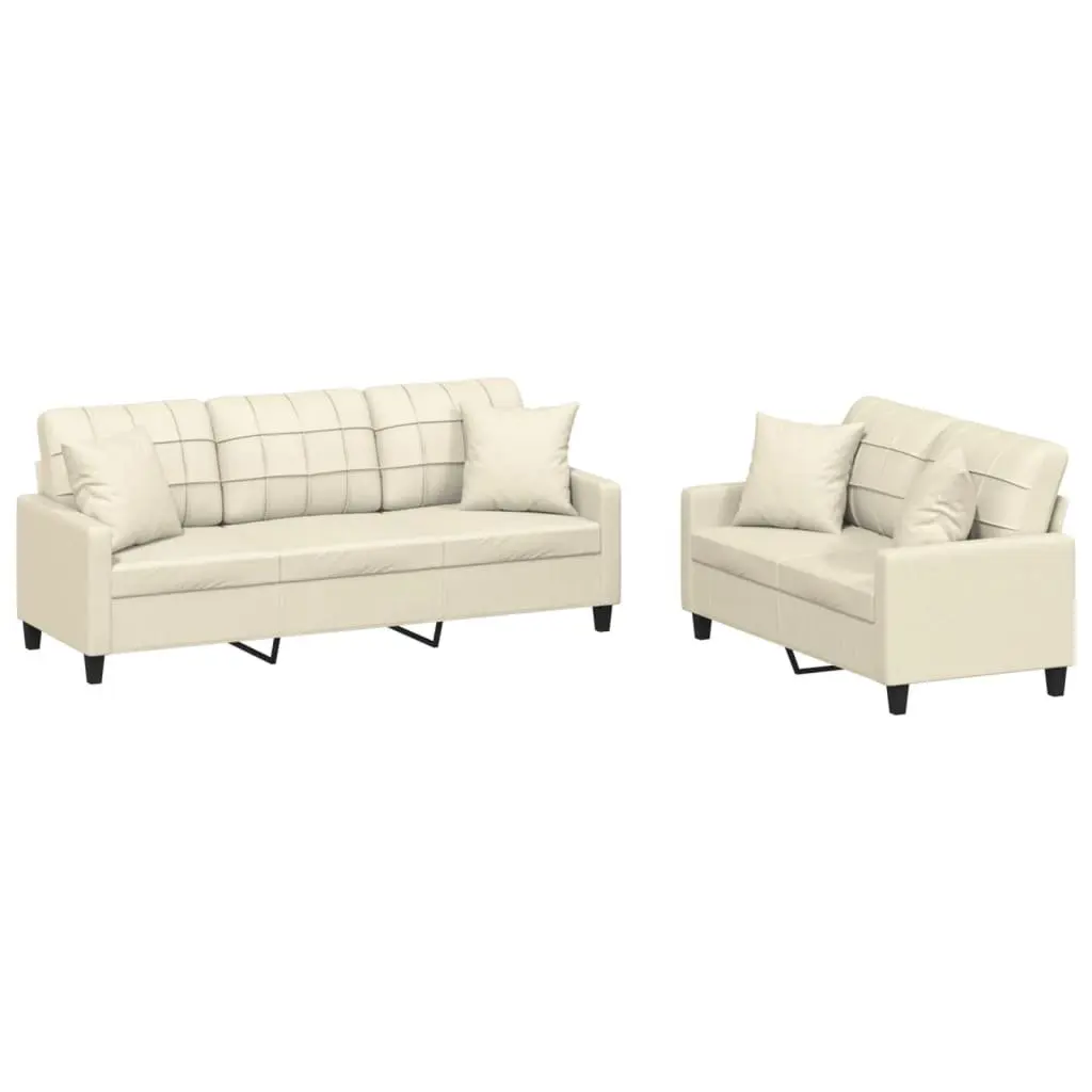 Sofa Set Cream Faux Leather 2 Piece Lounge Suite