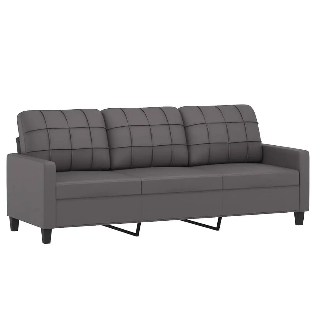 2 Piece Sofa Set Grey Faux Leather Couch with Throw Pillows Living Room