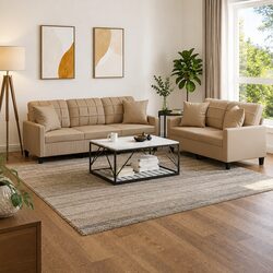 Brown Faux Leather 2 Piece Sofa Set with Pillows