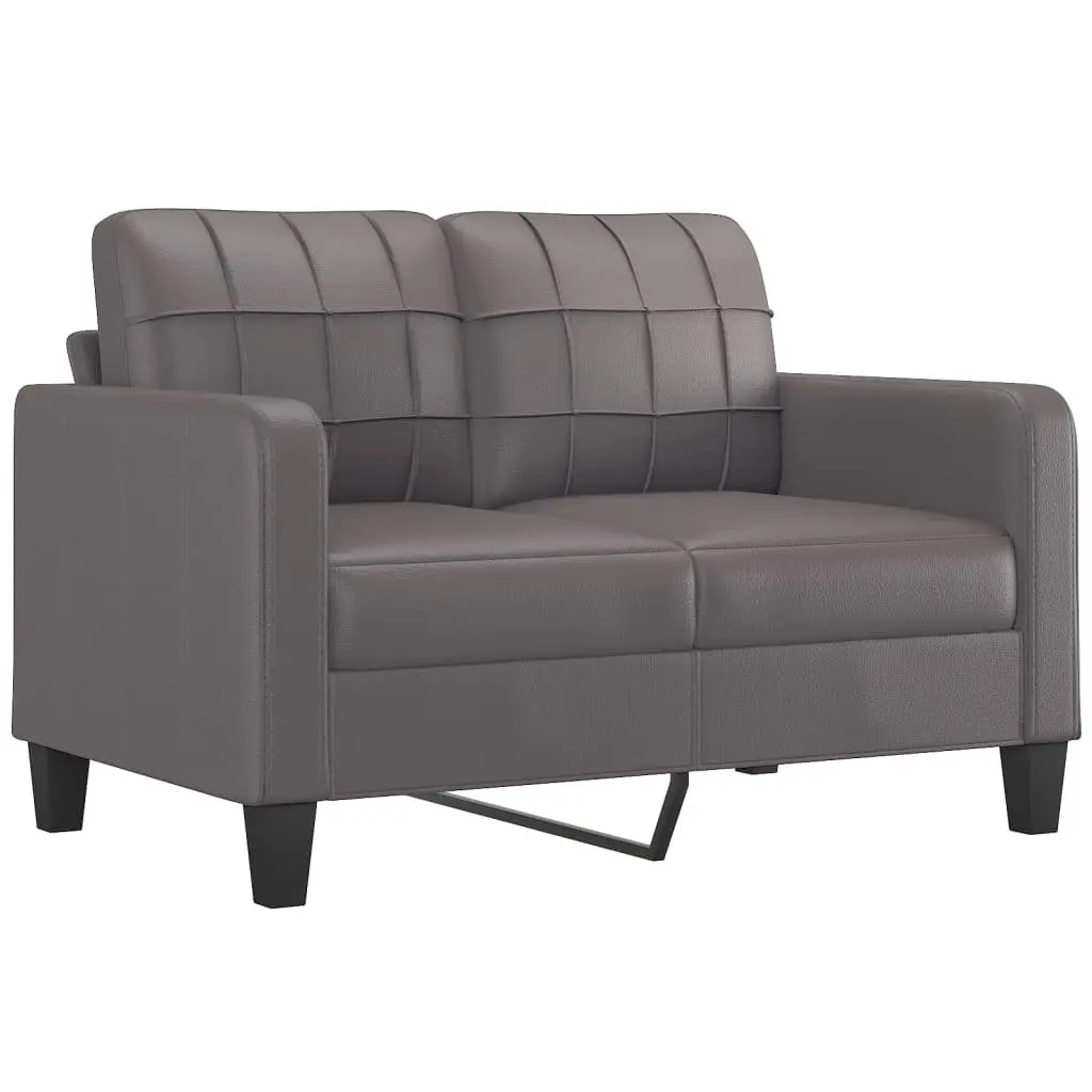 Grey Faux Leather 3 Piece Sofa Set with Footstool and Throw Pillows for Living Room