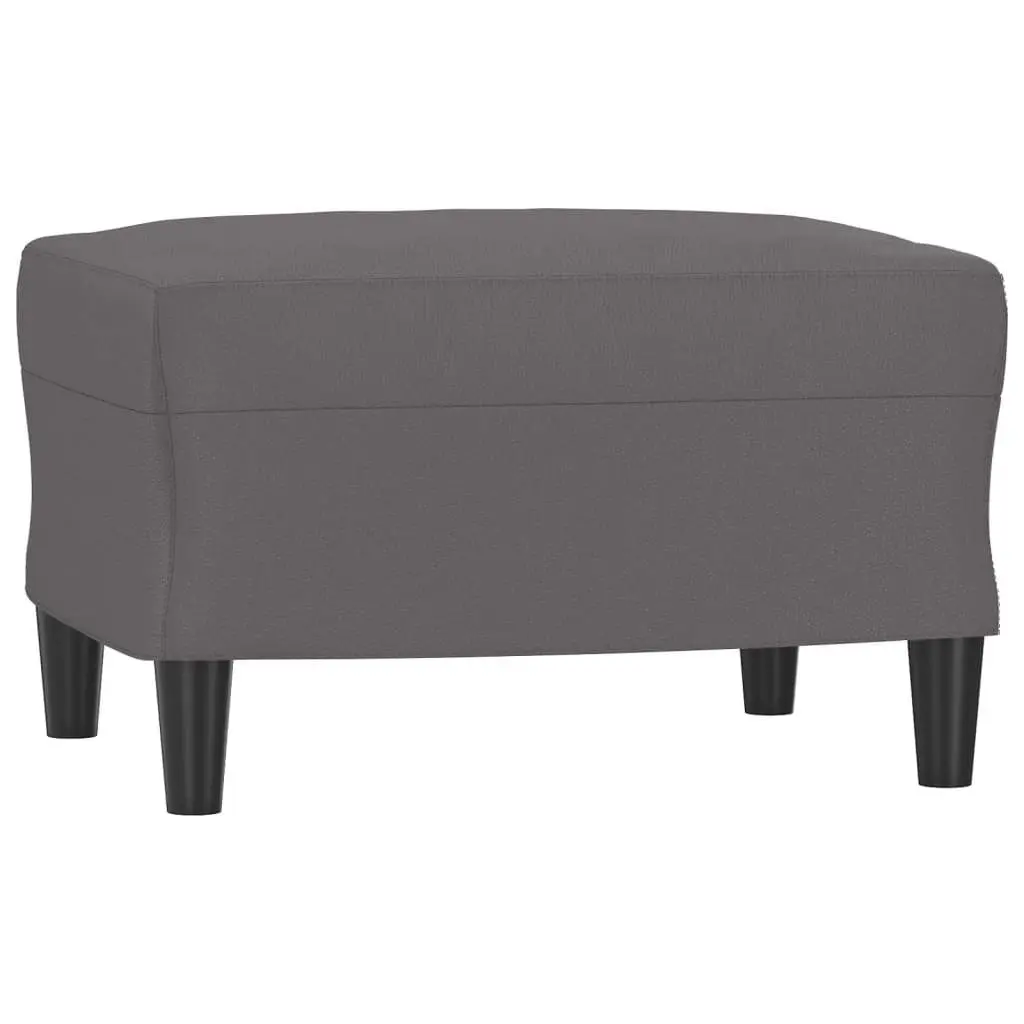 Grey Faux Leather 3 Piece Sofa Set with Footstool and Throw Pillows for Living Room