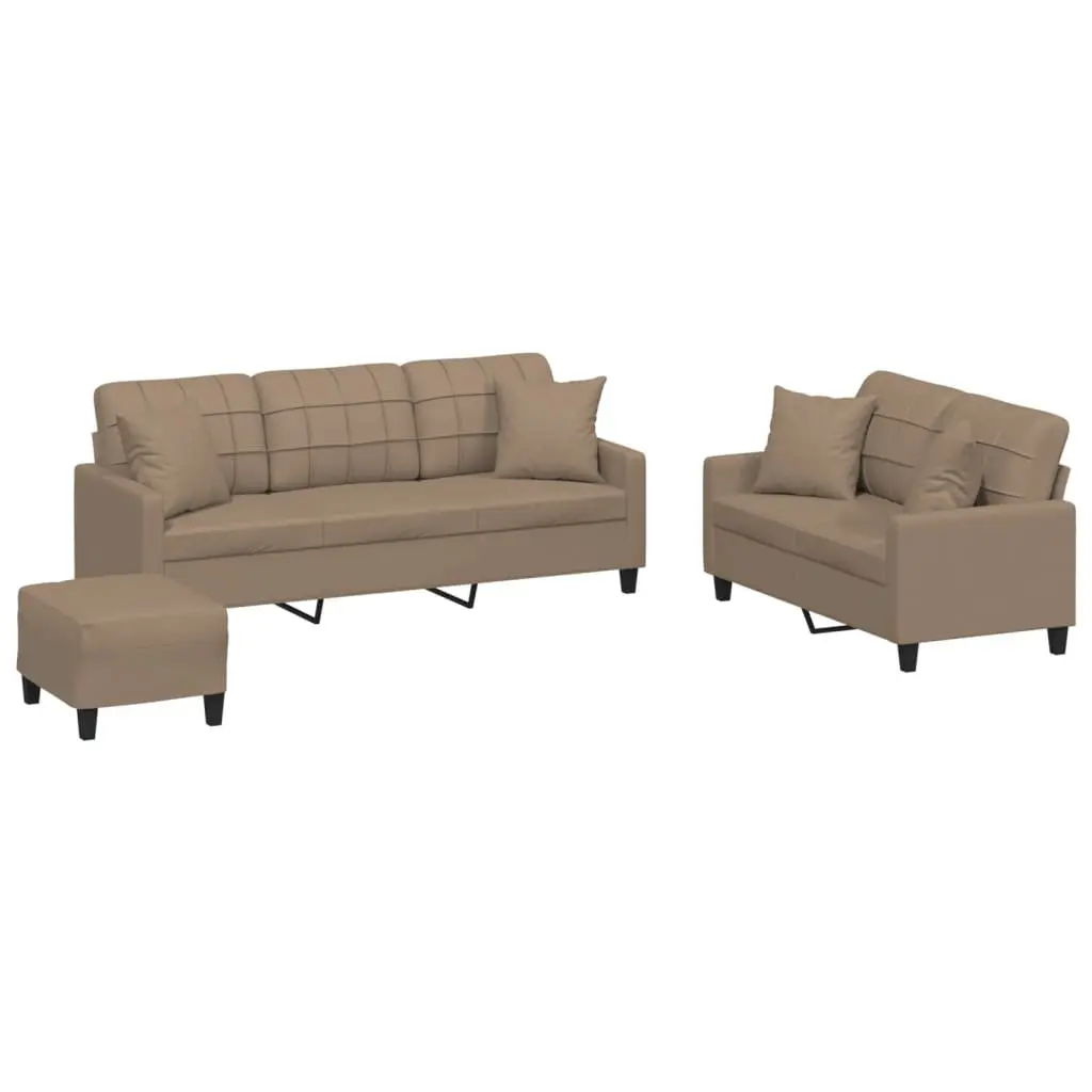 3 Piece Sofa Set Brown Faux Leather Compact Living Room