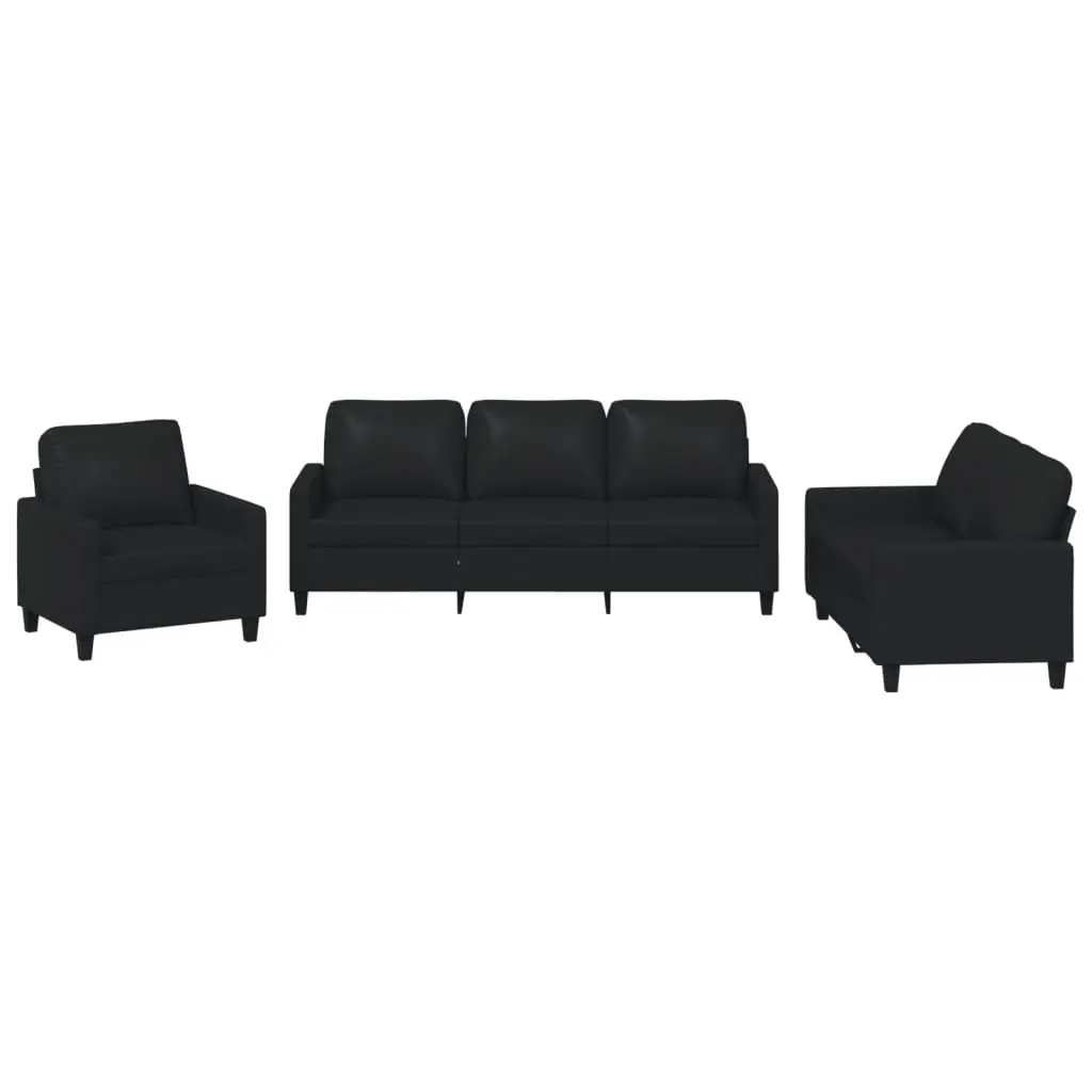 3 Piece Sofa Set Black Faux Leather Modern Living Room Furniture