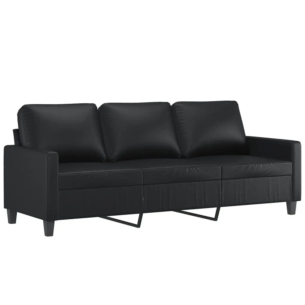 3 Piece Sofa Set Black Faux Leather Modern Living Room Furniture